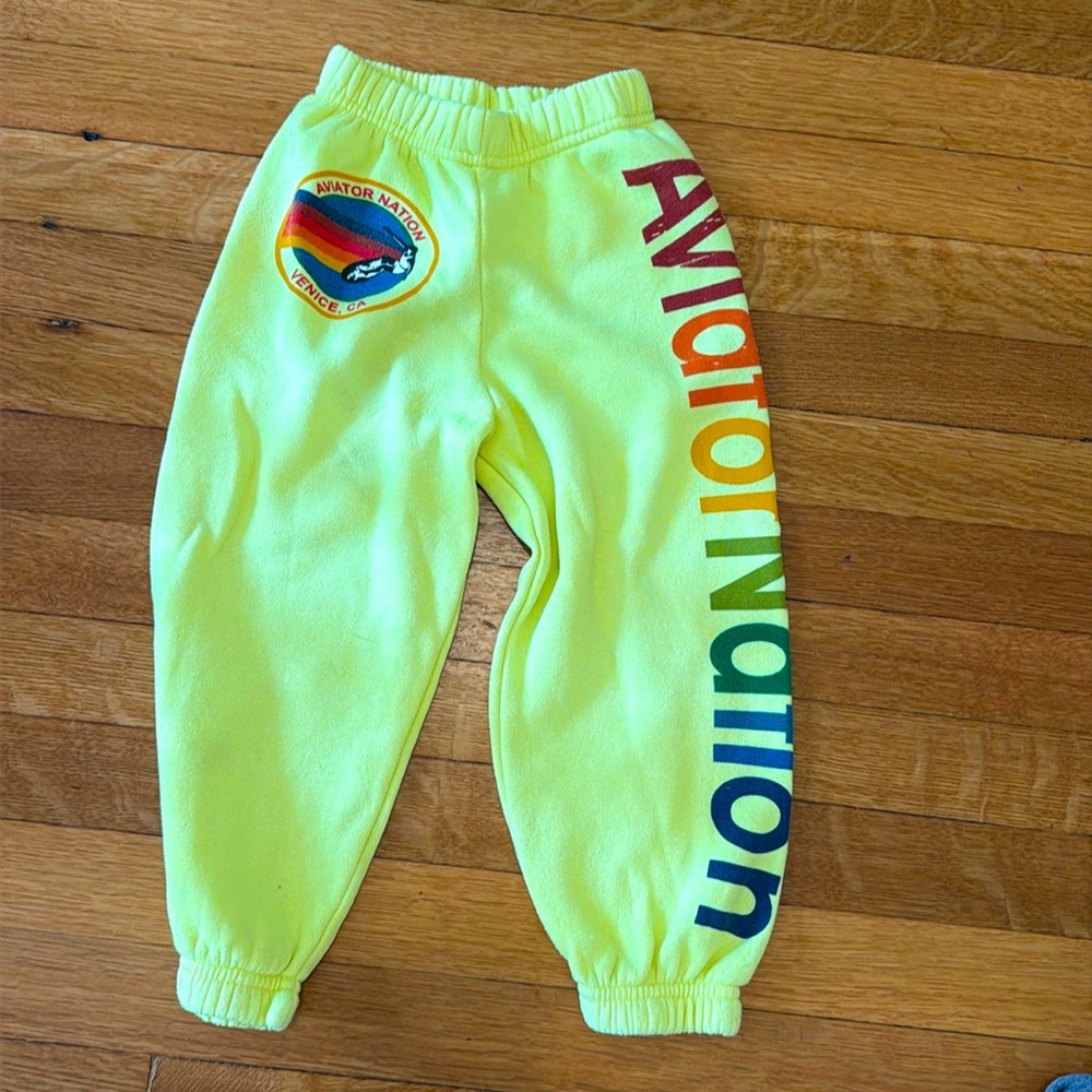 Aviator Nation Kids Neon Yellow Rainbow Logo Joggers